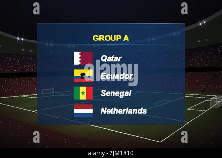 World Tournament Group. Grafik-Vorlage für Fußballturnier-Übertragung. Alle Alarmmeldungen Stock Vektor
