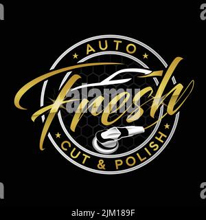 Das runde Logo in Gold und Silber mit automatischem Schnitt und Politur Stock Vektor