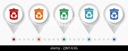 Recycling Konzept Vektor-Symbole, editierbare Infografik Vorlage, Satz von bunten flachen Design Zeiger Stock Vektor