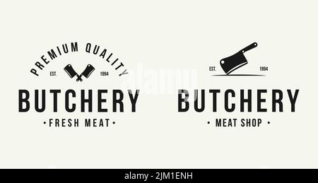 Ein Logo-Design für Metzgerei mit Fleischmesser-Ikone Stock Vektor