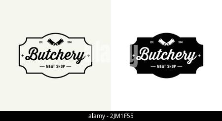 Ein Logo-Design für Metzgerei mit Fleischmesser-Ikone Stock Vektor