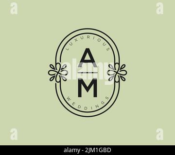 AM Initialen Brief Hochzeit Monogramm Logos Vorlage, handgezeichnete moderne minimalistische und florale Vorlagen für Einladungskarten, Save the Date, elegant Stock Vektor