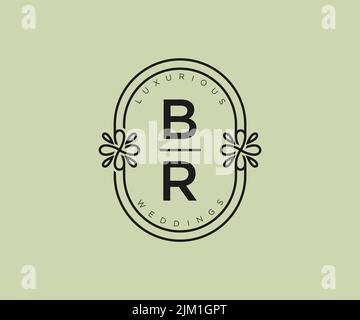 BR Initialen Brief Hochzeit Monogramm Logos Vorlage, handgezeichnete moderne minimalistische und florale Vorlagen für Einladungskarten, Save the Date, elegant Stock Vektor