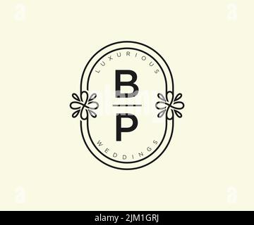 BP Initials Letter Hochzeit Monogramm Logos Vorlage, handgezeichnete moderne minimalistische und florale Vorlagen für Einladungskarten, Save the Date, elegant Stock Vektor