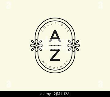 AZ Initialen Brief Hochzeit Monogramm Logos Vorlage, handgezeichnete moderne minimalistische und florale Vorlagen für Einladungskarten, Save the Date, elegant Stock Vektor