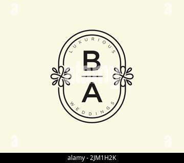 BA Initialen Brief Hochzeit Monogramm Logos Vorlage, handgezeichnete moderne minimalistische und florale Vorlagen für Einladungskarten, Save the Date, elegant Stock Vektor