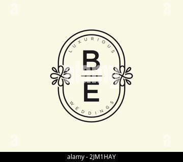 BE Initialen Brief Hochzeit Monogramm Logos Vorlage, handgezeichnete moderne minimalistische und florale Vorlagen für Einladungskarten, Save the Date, elegant Stock Vektor