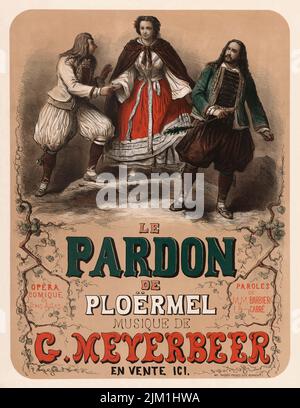 Plakat zur Premiere der Oper 'Dinorah ou Le Pardon de Ploërmel' von Giacomo Meyerbeer an der Opéra-Comique. Museum: PRIVATE SAMMLUNG. Autor: Henry Emy. Stockfoto