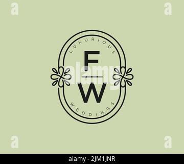 FW Initialen Brief Hochzeit Monogramm Logos Vorlage, handgezeichnete moderne minimalistische und florale Vorlagen für Einladungskarten, Save the Date, elegant Stock Vektor