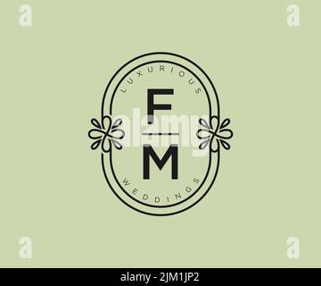 FM Initials Letter Hochzeit Monogramm Logos Vorlage, handgezeichnete moderne minimalistische und florale Vorlagen für Einladungskarten, Save the Date, elegant Stock Vektor