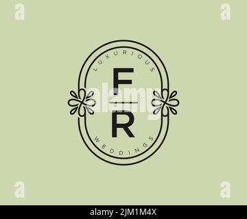 FR Initialen Brief Hochzeit Monogramm Logos Vorlage, handgezeichnete moderne minimalistische und florale Vorlagen für Einladungskarten, Save the Date, elegant Stock Vektor