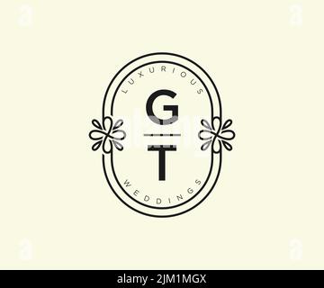 GT Initialen Brief Hochzeit Monogramm Logos Vorlage, handgezeichnete moderne minimalistische und florale Vorlagen für Einladungskarten, Save the Date, elegant Stock Vektor