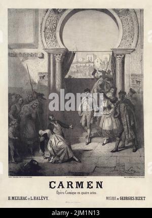 Plakat für die première der Oper Carmen von Georges Bizet. Museum: PRIVATE SAMMLUNG. Autor: Prudent-Louis Leray. Stockfoto