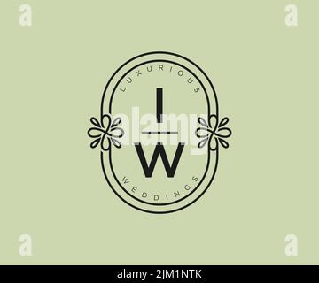 IW Initialen Brief Hochzeit Monogramm Logos Vorlage, handgezeichnete moderne minimalistische und florale Vorlagen für Einladungskarten, Save the Date, elegant Stock Vektor