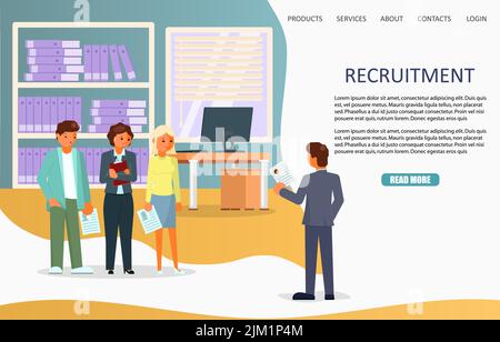 Vorlage für die Landing-Page-Website für Rekrutierungen. Vektorgrafik im flachen Stil. Stellenangebot Konzept. Stock Vektor