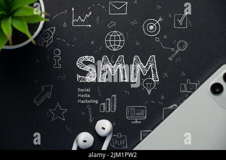 Konzept Business Marketing Akronym SMM oder Social Media Marketing. Stockfoto