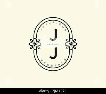 JJ Initialen Brief Hochzeit Monogramm Logos Vorlage, handgezeichnete moderne minimalistische und florale Vorlagen für Einladungskarten, Save the Date, elegant Stock Vektor