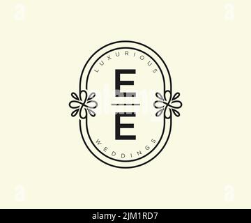 EE Initialen Brief Hochzeit Monogramm Logos Vorlage, handgezeichnete moderne minimalistische und florale Vorlagen für Einladungskarten, Save the Date, elegant Stock Vektor