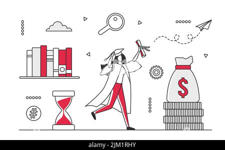 Bezahltes Bildungsstudium. Fähigkeiten und Fähigkeiten lernen, Diplom, Schulbildung Vektor monokolor Illustration Stock Vektor