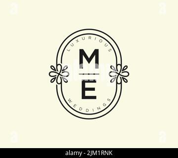 ME Initials Letter Hochzeit Monogramm Logos Vorlage, handgezeichnete moderne minimalistische und florale Vorlagen für Einladungskarten, Save the Date, elegant Stock Vektor