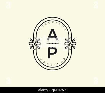 AP Initialen Brief Hochzeit Monogramm Logos Vorlage, handgezeichnete moderne minimalistische und florale Vorlagen für Einladungskarten, Save the Date, elegant Stock Vektor