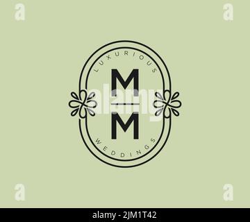 MM Initialen Brief Hochzeit Monogramm Logos Vorlage, handgezeichnete moderne minimalistische und florale Vorlagen für Einladungskarten, Save the Date, elegant Stock Vektor