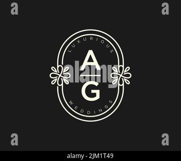 AG Initialen Brief Hochzeitsmonogramm Logos Vorlage, handgezeichnete moderne minimalistische und florale Vorlagen für Einladungskarten, Save the Date, elegant Stock Vektor