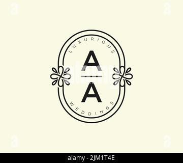 AA Initialen Brief Hochzeit Monogramm Logos Vorlage, handgezeichnete moderne minimalistische und florale Vorlagen für Einladungskarten, Save the Date, elegant Stock Vektor