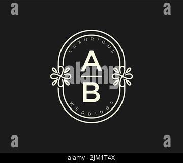 Ab Initialen Brief Hochzeit Monogramm Logos Vorlage, handgezeichnete moderne minimalistische und florale Vorlagen für Einladungskarten, Save the Date, elegant Stock Vektor