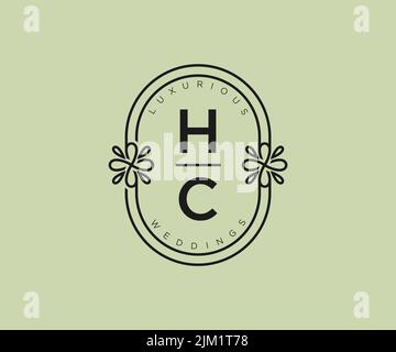 HC Initialen Brief Hochzeit Monogramm Logos Vorlage, handgezeichnete moderne minimalistische und florale Vorlagen für Einladungskarten, Save the Date, elegant Stock Vektor