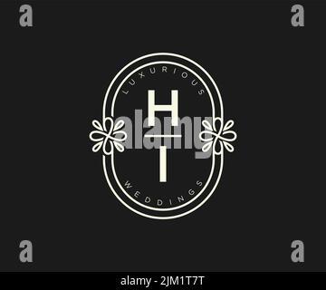HALLO Initialen Brief Hochzeit Monogramm Logos Vorlage, handgezeichnete moderne minimalistische und florale Vorlagen für Einladungskarten, Save the Date, elegant Stock Vektor