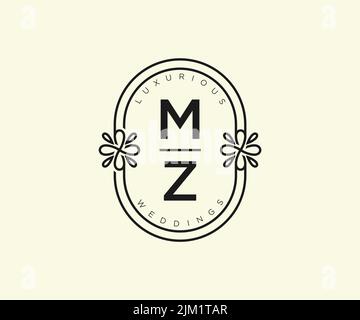 MZ Initialen Brief Hochzeit Monogramm Logos Vorlage, handgezeichnete moderne minimalistische und florale Vorlagen für Einladungskarten, Save the Date, elegant Stock Vektor