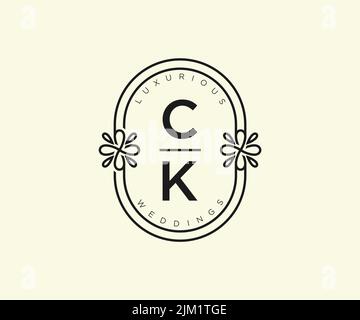 CK Initialen Brief Hochzeit Monogramm Logos Vorlage, handgezeichnete moderne minimalistische und florale Vorlagen für Einladungskarten, Save the Date, elegant Stock Vektor