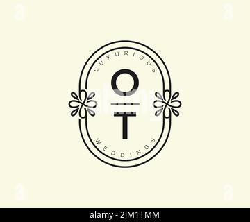 OT Initialen Brief Hochzeit Monogramm Logos Vorlage, handgezeichnete moderne minimalistische und florale Vorlagen für Einladungskarten, Save the Date, elegant Stock Vektor