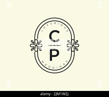 CP Initialen Brief Hochzeit Monogramm Logos Vorlage, handgezeichnete moderne minimalistische und florale Vorlagen für Einladungskarten, Save the Date, elegant Stock Vektor