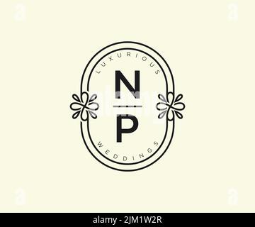 NP Initialen Brief Hochzeit Monogramm Logos Vorlage, handgezeichnete moderne minimalistische und florale Vorlagen für Einladungskarten, Save the Date, elegant Stock Vektor