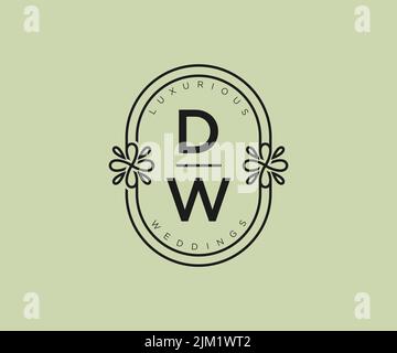 DW Initials Letter Hochzeitslogo-Schablone, handgezeichnete moderne minimalistische und florale Schablonen für Einladungskarten, Save the Date, elegant Stock Vektor