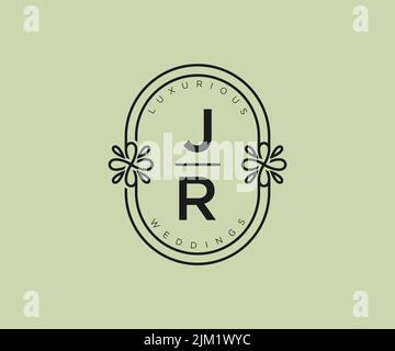 JR Initials Letter Hochzeitslogo-Vorlage, handgezeichnete, moderne, minimalistische und florale Vorlagen für Einladungskarten, Save the Date, elegant Stock Vektor