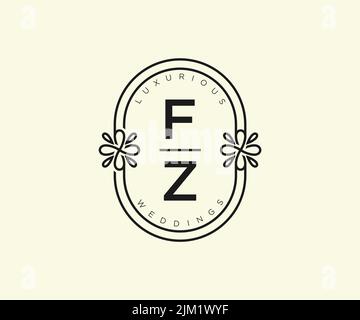 FZ Initialen Brief Hochzeit Monogramm Logos Vorlage, handgezeichnete moderne minimalistische und florale Vorlagen für Einladungskarten, Save the Date, elegant Stock Vektor