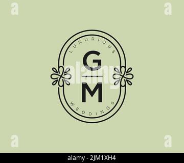 GM Initials Letter Hochzeit Monogramm Logos Vorlage, handgezeichnete moderne minimalistische und florale Vorlagen für Einladungskarten, Save the Date, elegant Stock Vektor