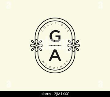 GA Initialen Brief Hochzeit Monogramm Logos Vorlage, handgezeichnete moderne minimalistische und florale Vorlagen für Einladungskarten, Save the Date, elegant Stock Vektor