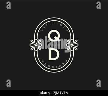 QD Initialen Brief Hochzeit Monogramm Logos Vorlage, handgezeichnete moderne minimalistische und florale Vorlagen für Einladungskarten, Save the Date, elegant Stock Vektor