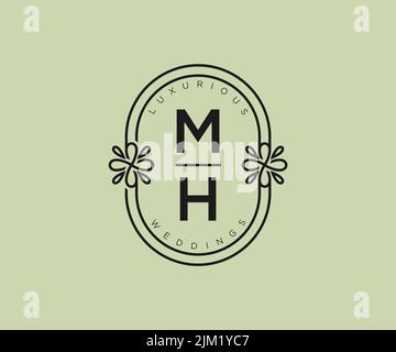 MH Initialen Brief Hochzeit Monogramm Logos Vorlage, handgezeichnete moderne minimalistische und florale Vorlagen für Einladungskarten, Save the Date, elegant Stock Vektor