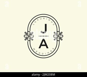 JA Initialen Brief Hochzeit Monogramm Logos Vorlage, handgezeichnete moderne minimalistische und florale Vorlagen für Einladungskarten, Save the Date, elegant Stock Vektor