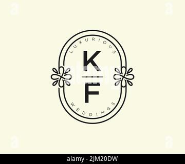 KF Initialen Brief Hochzeit Monogramm Logos Vorlage, handgezeichnete moderne minimalistische und florale Vorlagen für Einladungskarten, Save the Date, elegant Stock Vektor