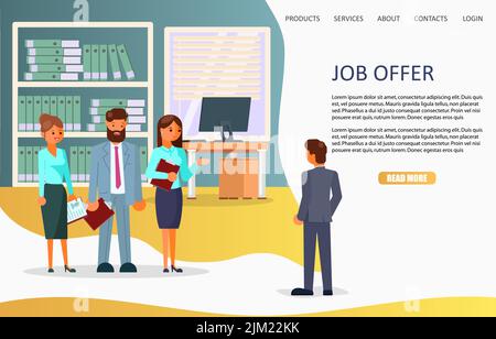 Vorlage für die Landing-Page-Website für Stellenangebote. Vektorgrafik im flachen Stil. Einstellung, Rekrutierungskonzept. Stock Vektor