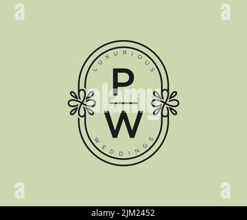 PW Initialen Brief Hochzeit Monogramm Logos Vorlage, handgezeichnete moderne minimalistische und florale Vorlagen für Einladungskarten, Save the Date, elegant Stock Vektor