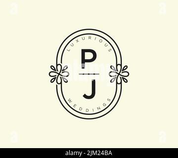 PJ Initialen Brief Hochzeit Monogramm Logos Vorlage, handgezeichnete moderne minimalistische und florale Vorlagen für Einladungskarten, Save the Date, elegant Stock Vektor