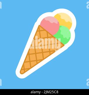 Drei Kugeln Eis in einem Waffelkegel Aufkleber Symbol Stock Vektor