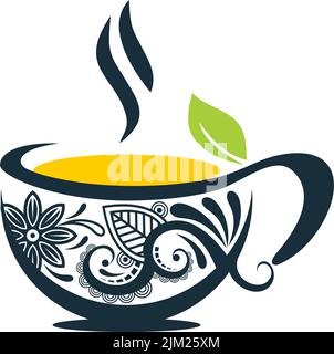 Illustration von Tee in einer schönen Tasse mit klassischer Gravur Stock Vektor